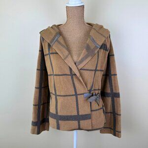 Henriette Steffensen Copenhagen Hooded Wrap Cardigan - Camel & Gray Windowpane